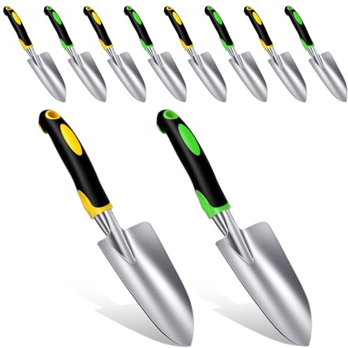 10 Pcs Garden Shovel Aluminum Alloy Heavy Duty Trowel Garden Tool Small Shovels for Digging Metal Hand Trowel Spade with Soft TPR Handle for Lawn Yard Farm Home Shop Planting