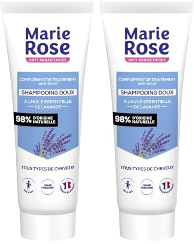 MARIE ROSE - Shampooing Doux Anti-Poux - Complément de Traitement - 250 mL - Shampooing à l'Huile Essentielle de Lavande - Tout Type de Cheveux - Fabriqué en France (Lot de 2)