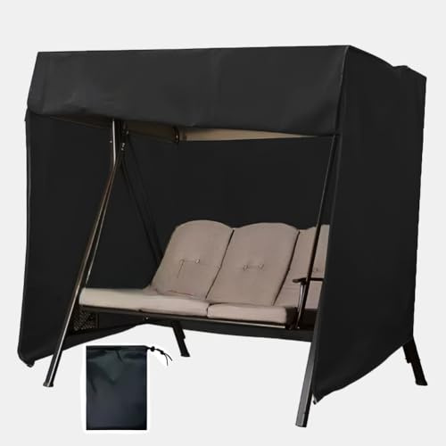 Funda impermeable Oxford 600D para columpio Hollywood de 34 plazas, resistente a los rayos UV, resistente, protector de silla de jardín color negro, 85 pulgadas de largo x 64 pulgadas de ancho x 66