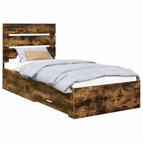 Tidyard Elegant Modern Storage Bed Frame with Built-in Drawers - Smoked Oak Finish 3412024