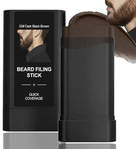 Dark Black Brown Beard Filling Stick Hair Colour Touch-Up - Instant Grey Coverage & Root Touch-Up for Sparse Beard Areas, Sideburns and Hairline, Waterproof, Powder Finish for Daily Grooming