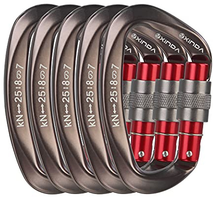 XINDA Screwgate Locking Carabiner Clip - Professional Rock Climbing Carabiner Screw Lock,Heavy Duty Carabiners for Climbing,Mountaineer,Hammock,Camping,Outdoor Equipment (5 pcs Gray)