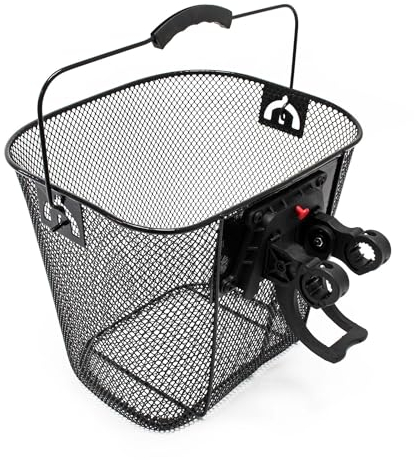 Wiltec Panier vélo 32,5 x 24 x 26,5 cm Avant détachable, en Acier, Panier pour Guidon Ø22–26,8 mm, de Couleur Noire, Transport Sac emplettes Bicyclette