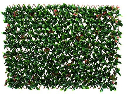 Artificial Expanding Green Wall Willow Trellis with Green and Red Leaf Foliage(1m x 2m) - UV Stable