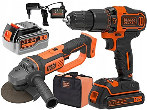 BLACK DECKER BCK24D1M1S Atornillador de impacto 18 V + amoladora angular aku 4,0 Ah 2,0 Ah