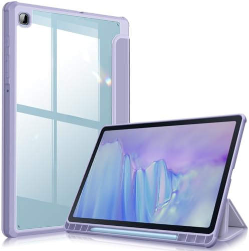 Fintie Hybrid Case for Samsung Galaxy Tab S6 Lite 10.4 Inch 2024/2022/2020 Tablet - Shockproof Protective Case with Transparent Hard Shell and Pen Holder, Pastel Purple