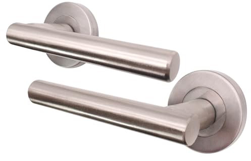 EAI Internal Door Handle Satin Nickel | 1 Pair Satin Lever on Rose Round Handles | Oliena Range