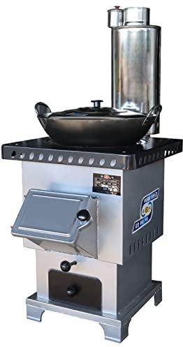 YYUINU Estufa de leña sobre zócalo con depósito de agua calefactable, versátil y sin humo, de hierro fundido, tubo de chimenea portátil y wok artesanal, fijado