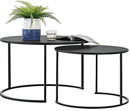 [en.casa] Couchtischset Couchtische im 2er Set 74x46cm und 58x41,5cm schwarz pulverbeschichtet Wohnzimmertische Stahl