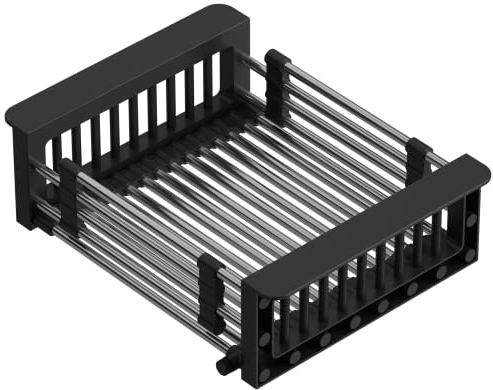 QUADRON Cestello scolapiatti, scolapiatti per lavello | dimensioni 30 x 22,5 x 10 cm nero | scolapiatti telescopico in acciaio inox | per il risciacquo per frutta e verdura