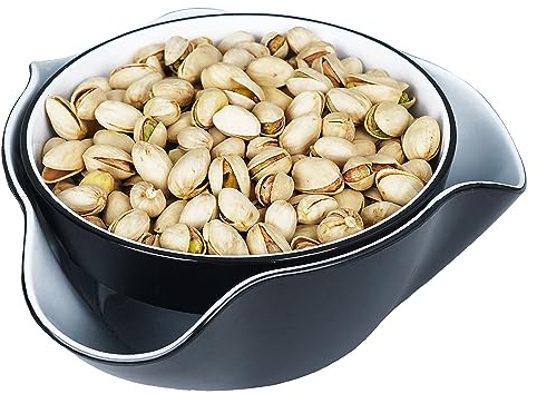 Pistachio Bowl, Snack Serving Dish, Double Dish Nut Bowl with Nut Seeds Shell Storage, Pistachios, Peanuts, Cherries, Popcorn, Edamame, Fruits, Snacks, and Candy Serving Bowl, Black & White
