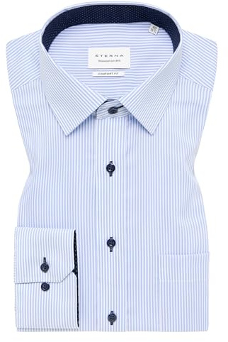 ETERNA Comfort Fit Shirt Business Shirt Men Cotton Long Sleeve Shirt Suit Shirt Kent Collar Non-Iron Combination Cuffs, Light blue stripes, 16