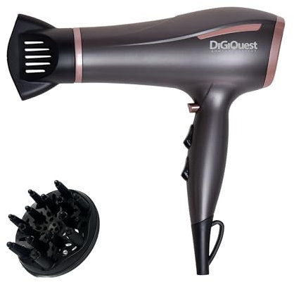DIGIQUEST Phon 1800-2200W max WINDY DAILY, leggero e potente, cavo da 1.60mt, 6 combinazioni di velocità, Colpo di Freddo, con concentratore e diffusore.