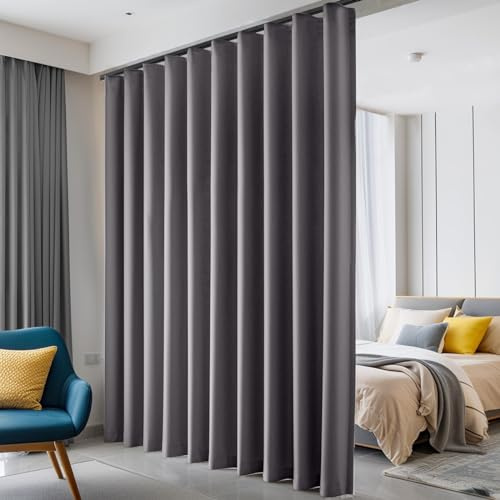 Hoeflife Room Divider Blackout Floor Curtain with Hook - Sound Proof Ceiling Track Mount for Room Separation (Grey, W180 x H96)