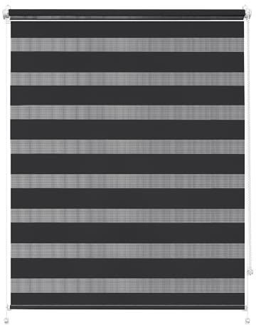 Rettika Doppelrollo Klemmfix ohne Bohren – Schwarz – Breite 45 cm, Höhe 150 cm – Duo Rollo für Innenräume, Sichtschutz Fensterrollo mit Lichtregulierung