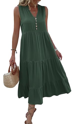 HYUET Abito Estivo Donna Scollo a V, Vestito Lungo Senza Maniche, Abito da Spiaggia Primaverile ed Estivo per Donna, Leggero e Traspirante
