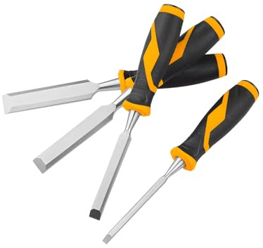 Avilia Set 4 Scalpelli per Legno, Ideali per Scultura e Restauro, con Manici in Plastica Bicomponente Antiscivolo ed Ergonomici, da 8-12-20-26mm