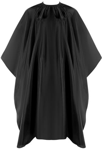 AOZUO Schwarz Friseurumhang,Umhang Friseur Zubehör,Elastischen Haken Haarschnitt Friseurumhänge Barber Friseursalon Umhänge Cape Wasserdichter Haarschneideumhang für Salon Haarschneiden Friseur