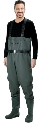 QWORK® Wathose Herren Damen, Wasserdichte, Atmungsaktive Teich-Wathose Mit Stiefeln, UK 10/EU 44, Zum Angeln, Jagen Und In Der Landwirtschaft