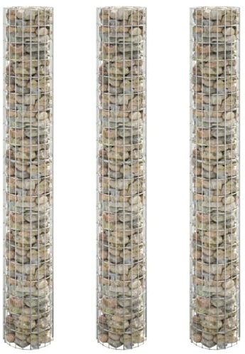 Fregramei 3 Pcs Galvanized Steel Circular Gabion Pole, Outdoor Round Garden Gabion Basket Cage, Planter Stand Patio Backyard Gabion Post Raised Bed Fencing, Ø11.8x78.7,-237