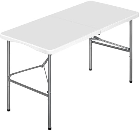 Mesa plegable camping portátil, jardín, catering. Auxiliar y Rectangular 122x61cm. Hasta 120kg de carga. Para exterior e interior. Ideal para 4 personas. Eventos, oficina, estudio, reuniones. Blanca