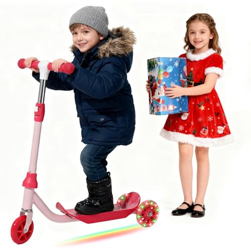 Kids Kick Scooter - LED Light Up 3 Wheel Scooter for Kids 3-5 5-7, Adjustable Handlebar Height, Long Anti-Slip Deck,Heavy Duty Metal Scooters for Boys Girls Ages 3-7, up to 110 Lbs