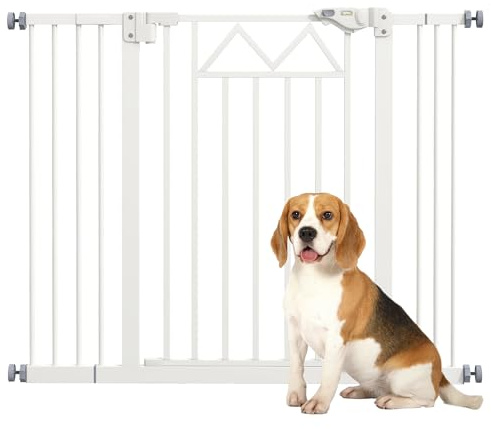 PawHut Barrera de Seguridad para Perros Extensible 74-100 cm, para Puertas y Escaleras, Barrera para Perros con Cierre Automático, Doble Bloqueo, Montaje a Presión y 2 Extensiones 7/14 cm, Blanco
