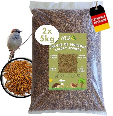Larves de Mouches Soldats séchées – Aliment pour Oiseaux Sauvages, Poules et hérissons, Riche en protéines et en Calcium, Alternative aux vers de Farine (10 kg, Larves de Mouches soldates)