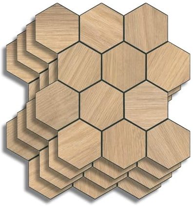 douceur d'intérieur, Crédence Adhésive Cuisine, Salle de Bain, Hexa, Effet Bois, 4 Pièces, 25 x 23,2 cm, Crédence Épaisse, 3D, Carrelage Adhésif Mural, Lavable, Imperméable