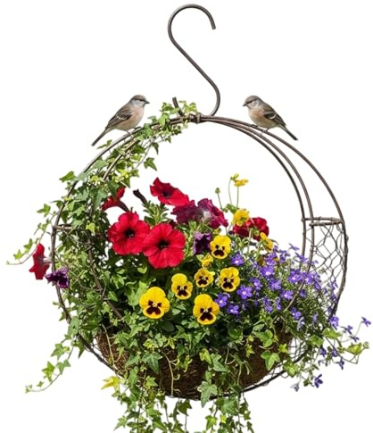 Distributeur de Matériaux pour Nid d'oiseaux - Présentoir Fleurs en Forme de Lune | Support en Fil Métallique pour Matériel de Nidification,pour Jardin Terrasse Balcon Extérieur