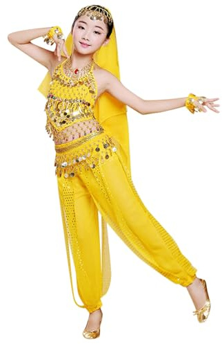 Vestito Odalisca Bambina Ragazze Belly Dance Indianodel Costume Ballo InsiemiCarnevale Orientale Ragazzedanze del Ventre Vestiti Bambin Gonna Frange Ragazze Costume Jasmine Bambina