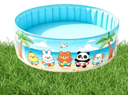 Inflatable Kids Pool Round Foldable Outdoor Pool With Drain Hose
