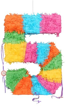Fax Potato Number 5 Pop-Out Piñata Fillable Colorful Rainbow Pinata Lightweight Cardboard Party Decoration Pack Game Set for Birthdays, Anniversary