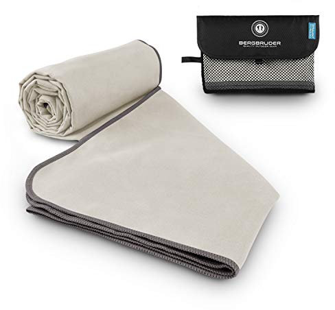 BERGBRUDER Microfaser Handtücher - Ultraleicht, kompakt & schnelltrocknend - Mikrofaser Handtuch, Reisehandtuch, Sporthandtuch (L 160x80 cm, Beige-Grau)
