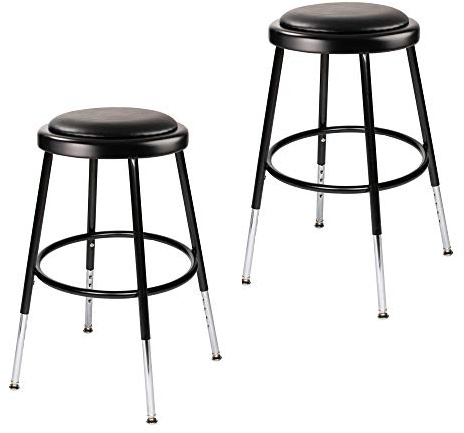 OEF Furnishings OEF6418H-10/2 Premium Commercial-Grade All-Purpose Round Stool (Height-Adjustable, 18–27 inch Range, Black Frame, Vinyl Padded Seat, 2-Pack)