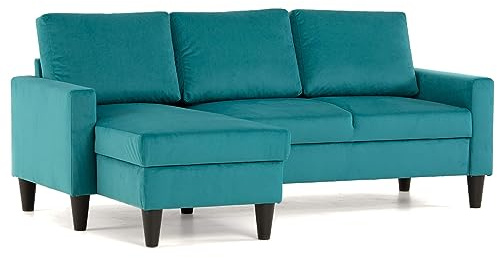 BUDWING Fox Sofá de Salon 3 plazas Chaise Longue Esquinero Rebersible Izquierda o Derecha Tapizado Tela (Turquesa)