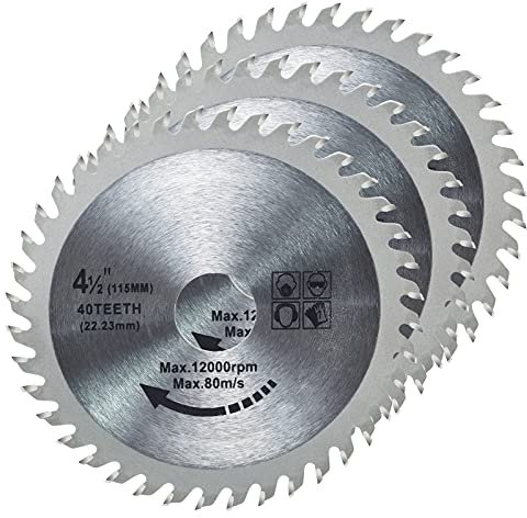 3 piezas 115 mm x 22,23 mm x 40 dientes Hoja de sierra para amoladora angular circular para discos de corte de madera TCT para Madera Contrachapada carpintería corte madera plástico