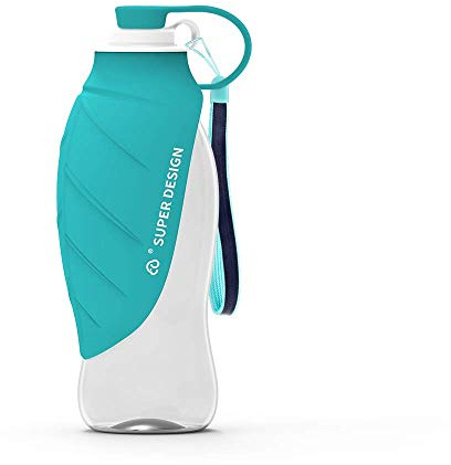 BePetMia Borraccia da Viaggio Portatile per Cani, Coperchio Utilizzabile Come Ciotola per Bere per Cane, Borraccia in Silicone per este (Blu)