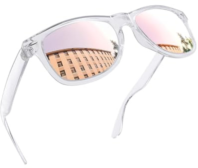 Joopin Rétro Lunettes de Soleil Femme Miroir Polarisées Carrées pour Homme et Lunette de Soleil Rose Pour Voyage