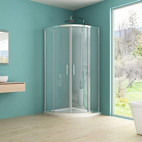 IMPTS Duschkabine 80X80 Eckeinstieg, Viertelkreis Duschabtrennung Runddusche Viertelkreisdusche 6mm ESG Nano Glas Duschwand Höhe 195 cm OHNE Duschwand und Ablaufgarnitur