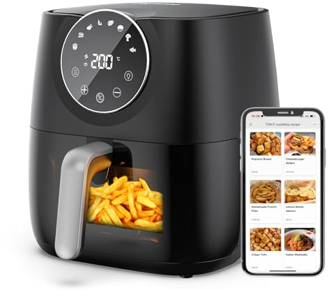 joyami Heißluftfritteuse XXL 5,7L Airfryer Fritteuse Heissluft Ohne Fett, mit Touch-Screen-Steuerung 100+ Kostenlose Rezepte Transparentes Fenster Heissluftfriteuse mit 8 Programmen 1700W, Schwarz