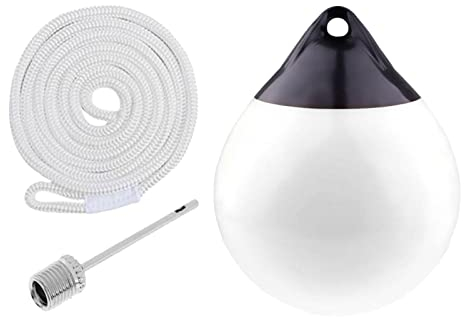 Baoblaze Bootsfender-Kugel-Festmacherboje, Anti-Kollisions-aufblasbare Dockkante, runder Schutz, Dock-Stoßstange, Ankerboje für Segelboote, Ruderboote, Weiß mit weißem Seil