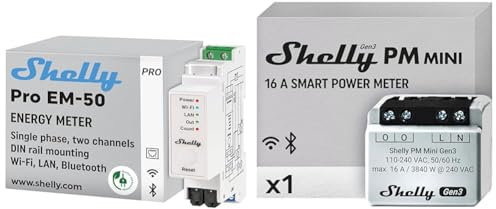 Shelly Pro EM 50A | Wi-Fi & Bluetooth-Energiezähler mit Schützsteuerung mit Leistungsmessung & PM Mini Gen3 | Intelligenter WLAN- und Bluetooth-Leistungsmesser 1 Kanal 16 A