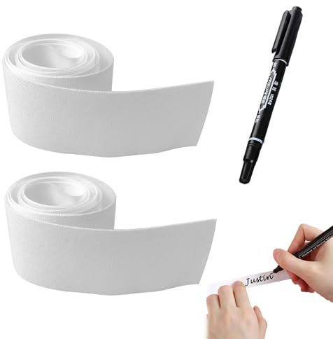 Rotolo Nastro Tessuto, Etichette in Tessuto Termoadesive, ermoadesive Scrivibili Etichette con Nome,Etichetta Personalizzato per Uniforme Scola, Università, Asilo,Penna Inclusa