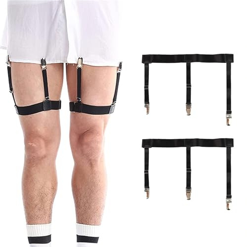 1 Par Tirantes de Camisa de Hombre, Ligas de Camisa Ocultos Ajustables, Sujetadores elásticos de Camisa con Pinzas de Sujeción Estuche de Almacenamiento para Policías Militares Agentes del Orden