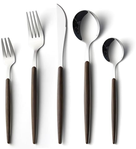 AOOSY Set di 20 posate in acciaio inox, set di posate con coltelli, forchette, cucchiai, servizio per quattro persone, argento (4 set)