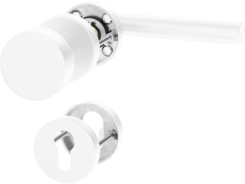 ERGO line NINA Links, Edelstahl Türbeschlag, Weiß Matt, Drückergarnitur mit Festem Türknopf, PZ-Zylinder, Rosettengarnitur mit Türknopf, Wechselgarnitur Türknauf und Türdrücker, Edelstahl V2A