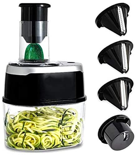 Affettatrice a spirale elettrica 500 W | Grattugia multifunzione affettata macchina alimentare imbuto cetriolo trituratore verdure | 4 lame di taglio per patate
