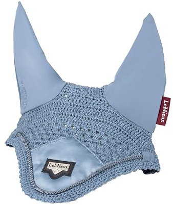 LeMieux Loire - Gorro de oreja con orejas suaves, ganchillo de punto cerrado, máscara ecuestre de ajuste cómodo, protección contra moscas para uso deportivo de caballos, color azul hielo, talla S