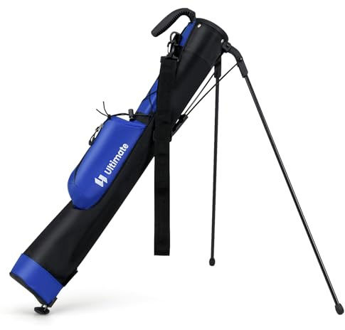 COSTWAY Golf Pencil Bag mit Ständer, Golfbag mit 2 er Unterteilung, Golftasche leicht mit Schultergurt & Tasche, Golf Standbag tragbar für Herren, Damen (Blau)